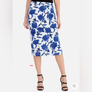 Kaspar Blue $ White Floral Midi Pencil Skirt Size XL NWT